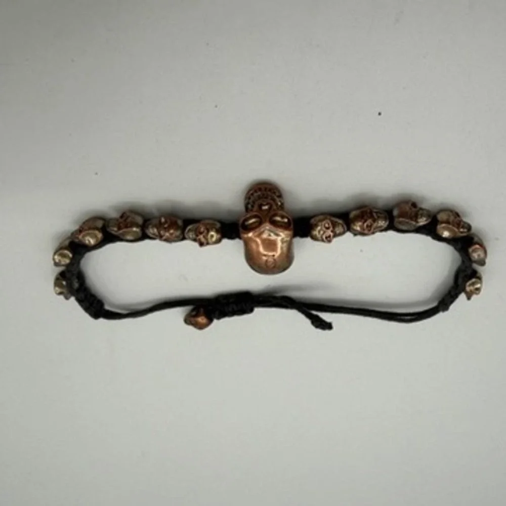 Unbranded Skull Charm Bracelet Unisex OS Copper Black Excellent Gothic Biker